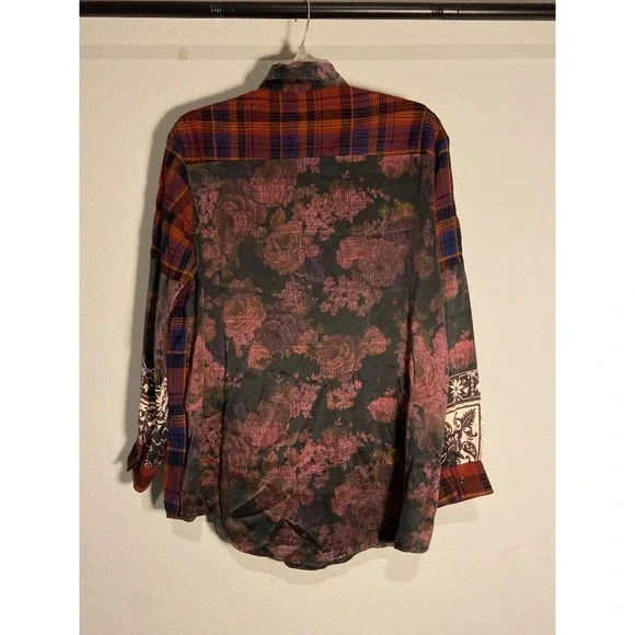 Johnny Was Workshop Patchwork Flannel Button Up Floral Shirt Sz. S - Picture 4 of 12